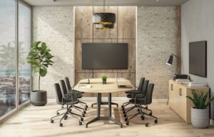 Element Contract Racetrack Conference Table with YY Metal Base